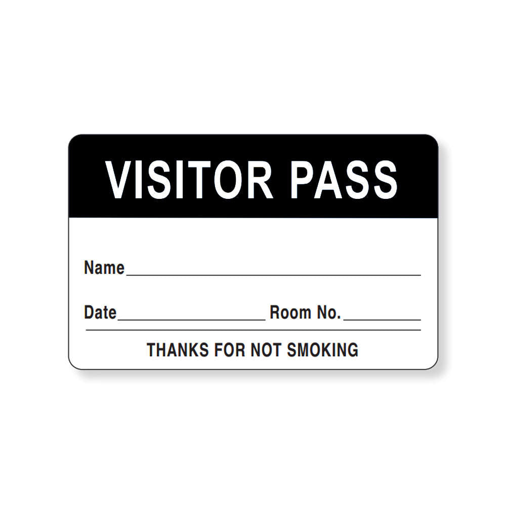 VISITOR PASS LABEL PAPER REMOVABLE VISITOR PASS NAME 1 1/2" CORE 2 3/4 " X 1 3/4" BLACK 1000 PER ROLL