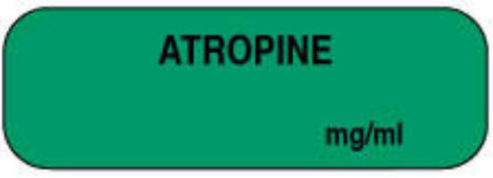 ANESTHESIA LABEL (PAPER, PERMANENT) ATROPINE MG/ML   1 1/2" X 1/2" GREEN - 1000 PER ROLL