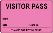 VISITOR PASS LABEL PAPER REMOVABLE VISITOR PASS NAME 1" CORE 2 3/4 " X 1 3/4" FL. PINK 1000 PER ROLL