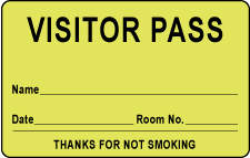 VISITOR PASS LABEL PAPER REMOVABLE VISITOR PASS NAME 1" CORE 2 3/4 " X 1 3/4" FL. YELLOW 1000 PER ROLL