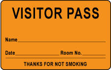 VISITOR PASS LABEL PAPER REMOVABLE VISITOR PASS NAME 1" CORE 2 3/4 " X 1 3/4" FL. ORANGE 1000 PER ROLL