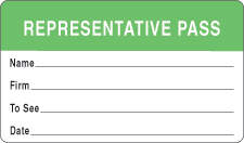 VISITOR PASS LABEL PAPER REMOVABLE REPRESENTATIVE PASS 1" CORE 2 3/4 " X 1 3/4" LIGHT GREEN 1000 PER ROLL