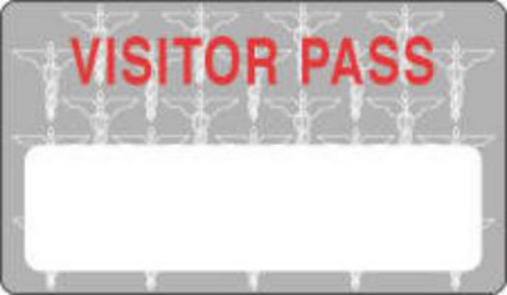 VISITOR PASS LABEL PAPER REMOVABLE VISITOR PASS 1 1/2" CORE 2 3/4 " X 1 3/4" GRAY 1000 PER ROLL