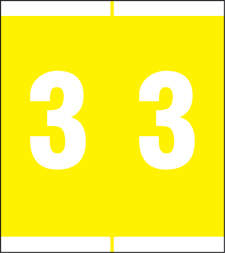 ACME COMPATIBLE COLOR CODE LABEL NUMERIC "3" 1 1/2" X 1 11/16" YELLOW MYLAR PERMANENT - 500 PER ROLL