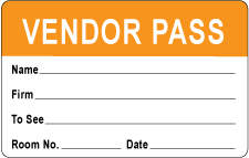 VISITOR PASS LABEL PAPER REMOVABLE REPRESENTATIVE PASS 1" CORE 2 3/4 " X 1 3/4" ORANGE 1000 PER ROLL