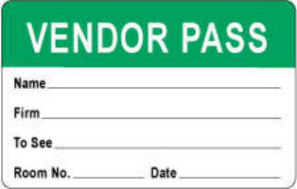 VISITOR PASS LABEL PAPER REMOVABLE REPRESENTATIVE PASS 1" CORE 2 3/4 " X 1 3/4" LIGHT GREEN 1000 PER ROLL