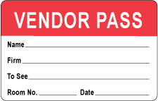 VISITOR PASS LABEL PAPER REMOVABLE REPRESENTATIVE PASS 1" CORE 2 3/4 " X 1 3/4" RED 1000 PER ROLL