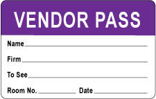 VISITOR PASS LABEL PAPER REMOVABLE REPRESENTATIVE PASS 1" CORE 2 3/4 " X 1 3/4" PURPLE 1000 PER ROLL