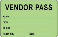 VISITOR PASS LABEL PAPER REMOVABLE VENDOR PASS NAME 1" CORE 2 3/4 " X 1 3/4" FL. GREEN 1000 PER ROLL