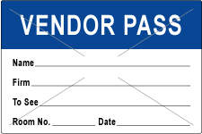 VISITOR PASS LABEL TAMPER-EVIDENT PAPER REMOVABLE VENDOR PASS NAME 1" CORE 3" X 2" DARK BLUE 1000 PER ROLL