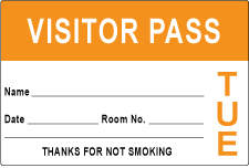 VISITOR PASS LABEL PAPER REMOVABLE VISITOR PASS NAME   3" X 2" ORANGE 1000 PER ROLL