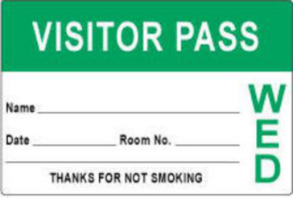 VISITOR PASS LABEL PAPER REMOVABLE VISITOR PASS NAME   3" X 2" LIGHT GREEN 1000 PER ROLL