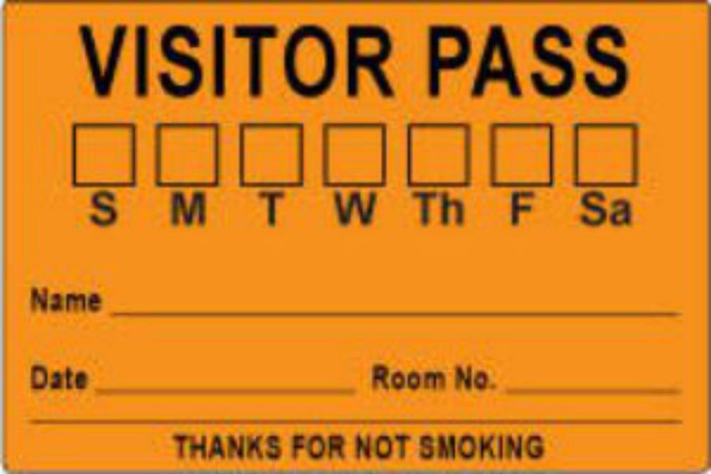 VISITOR PASS LABEL PAPER REMOVABLE VISITOR PASS S M T 3" CORE 3 X 2" FL. ORANGE 1000 PER ROLL