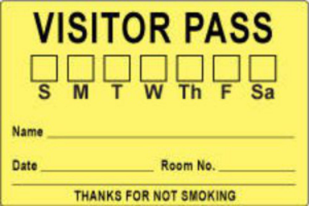 VISITOR PASS LABEL PAPER REMOVABLE VISITOR PASS S M T 3" CORE 3 X 2" FL. YELLOW 1000 PER ROLL