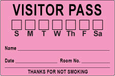 VISITOR PASS LABEL PAPER REMOVABLE VISITOR PASS S M T   3" X 2" FL. PINK 1000 PER ROLL