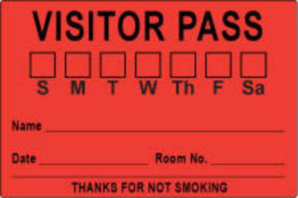 VISITOR PASS LABEL PAPER REMOVABLE VISITOR PASS S M T 3" CORE 3 X 2" RED 1000 PER ROLL