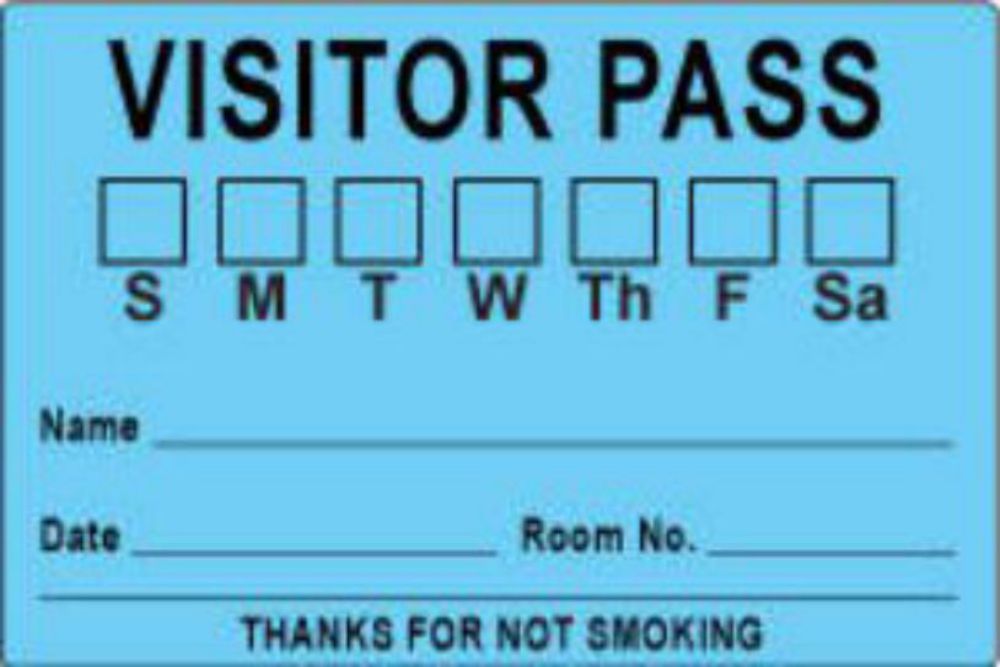 VISITOR PASS LABEL PAPER REMOVABLE VISITOR PASS S M T 3" CORE 3 X 2" BLUE 1000 PER ROLL