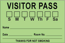 VISITOR PASS LABEL PAPER REMOVABLE VISITOR PASS S M T 3" CORE 3 X 2" FL. GREEN 1000 PER ROLL