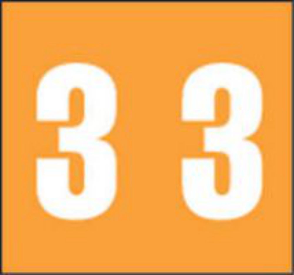 AMES® COMPATIBLE COLOR CODE LABEL NUMERIC "3" 1 7/8" X 1 7/8" ORANGE MYLAR PERMANENT - 500 PER ROLL