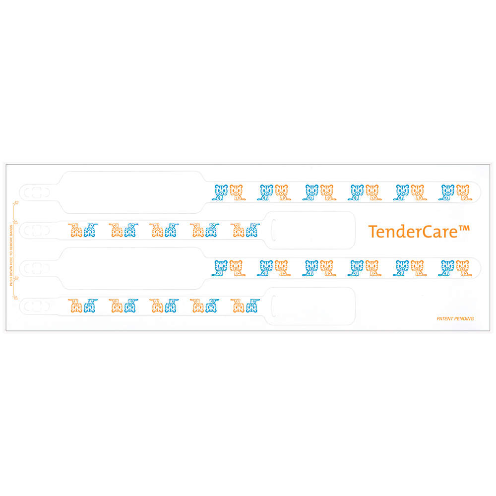 TENDERCARE® THERMAL WRISTBAND THERMAL 4PT MOTHER, FATHER, BABY SET; ADHESIVE CLOSURE X 1" 11" L X 1" H (ADULT) 7" L X 8" H (INFANT) WHITE WITH TIGERS - 400 PER BOX