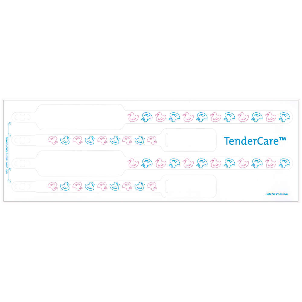 TENDERCARE® THERMAL WRISTBAND THERMAL 4PT MOTHER, FATHER, BABY SET; ADHESIVE CLOSURE X 1 1/2" 11" L X 1" H (ADULT) 7" L X 8" H (INFANT) WHITE WITH DUCKS - 400 PER BOX