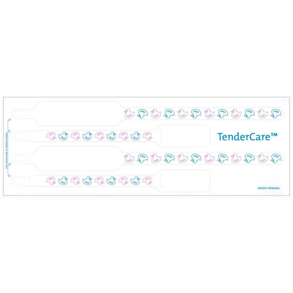 TENDERCARE® THERMAL WRISTBAND THERMAL 4PT MOTHER, FATHER, BABY SET; ADHESIVE CLOSURE X 3" 11" L X 1" H (ADULT) 7" L X 8" H (INFANT) WHITE WITH DUCKS - 300 PER BOX