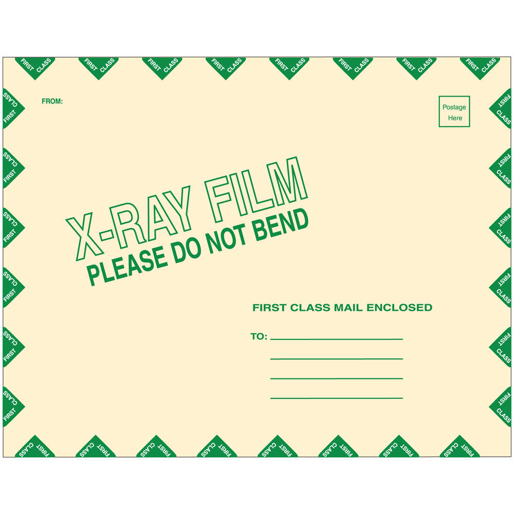 X-RAY FILM MAILER UNGUMMED OPEN END WITH GREEN DIAMOND BORDER 11PT MANILA 11"X13" 100 PER CASE