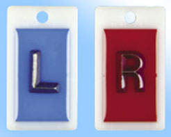 X-RAY MARKER ABBREVIATED RIGHT AND LEFT|NO INITIALS RED AND BLUE POLY CASING 5/8" 2 PER SET