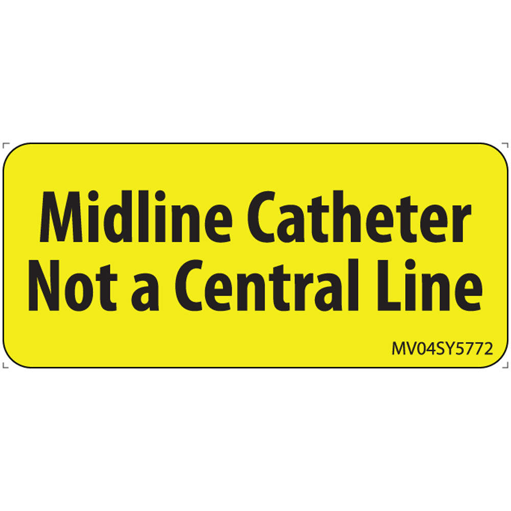 LABEL PAPER PERMANENT MIDLINE CATHATER NOT 1" CORE 2 1/4" X 1 YELLOW 420 PER ROLL (Pack of 5 Rolls)