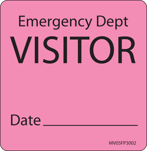 VISITOR PASS LABEL PAPER REMOVABLE EMERGENCY DEPT 1" CORE 2 7/16" X 2 1/2" FL. PINK 400 PER ROLL