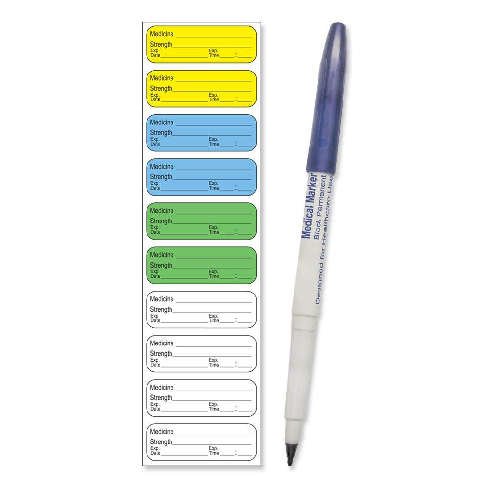 STERILE LABEL WITH PEN (SYNTHETIC, PERMANENT) 1 1/2" X 1/2" MULTI-COLOR - 10 PER SHEET, 100 SHEETS PER BOX