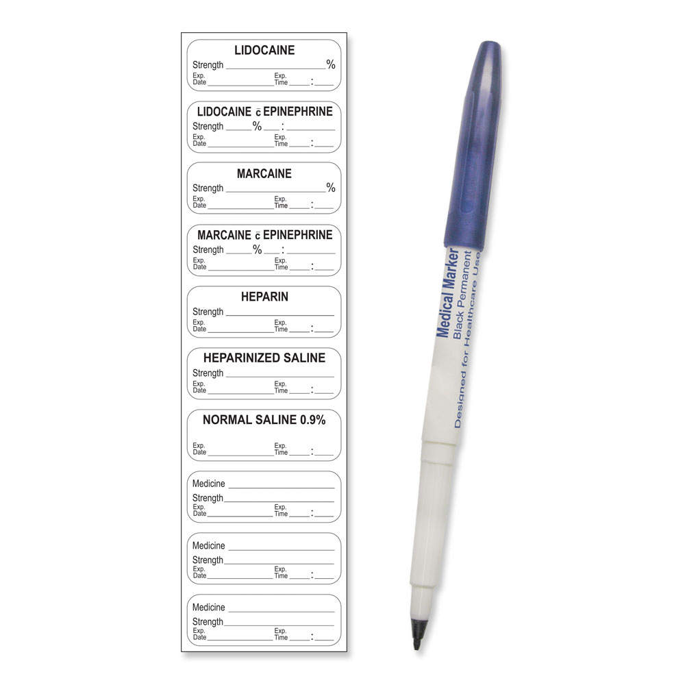 STERILE LABEL WITH PEN (SYNTHETIC, PERMANENT) 1 1/2" X 1/2" WHITE - 10 PER SHEET, 100 SHEETS PER BOX