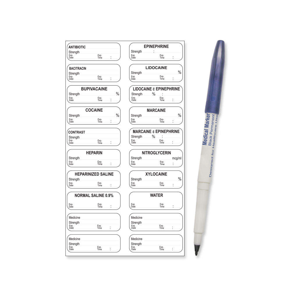 STERILE LABEL WITH PEN (SYNTHETIC, PERMANENT) 2 1 1/2" X 1/2" WHITE - 20 PER SHEET, 100 SHEETS PER BOX