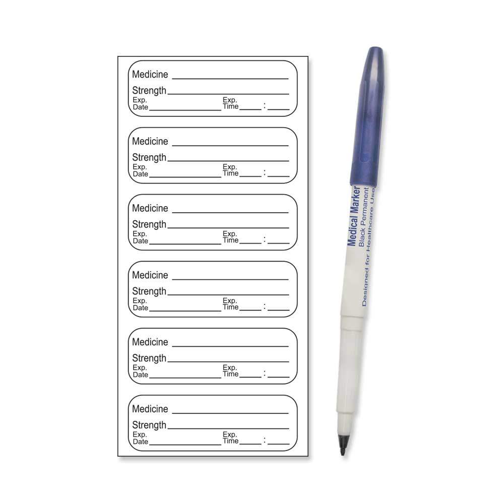 STERILE LABEL WITH PEN (SYNTHETIC, PERMANENT) 1 1/2" X 1/2" WHITE - 6 PER SHEET, 100 SHEETS PER BOX