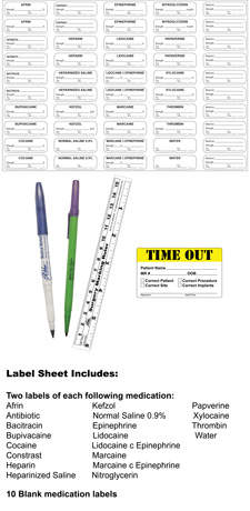 STERILE LABEL KIT INCLUDESSTERILE SKIN MARKING PEN, MEDICAL STERILE MARKER, RULER AND TIME OUT LABEL (PERMANENT) 5   1 1/2" X 1/2" WHITE - - 50 PER SHEET, 100 SHEETS PER BOX