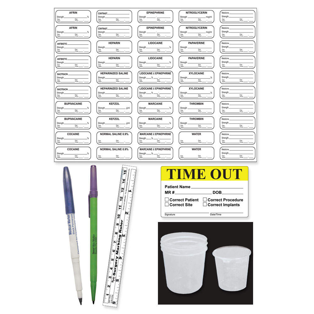 STERILE LABEL KIT INCLUDESSTERILE SKIN MARKING PEN, MEDICAL STERILE MARKER, MEDICINE CUPS, RULER AND TIME OUT LABEL (PERMANENT) 5   1 1/2" X 1/2" WHITE - 100 PER CASE