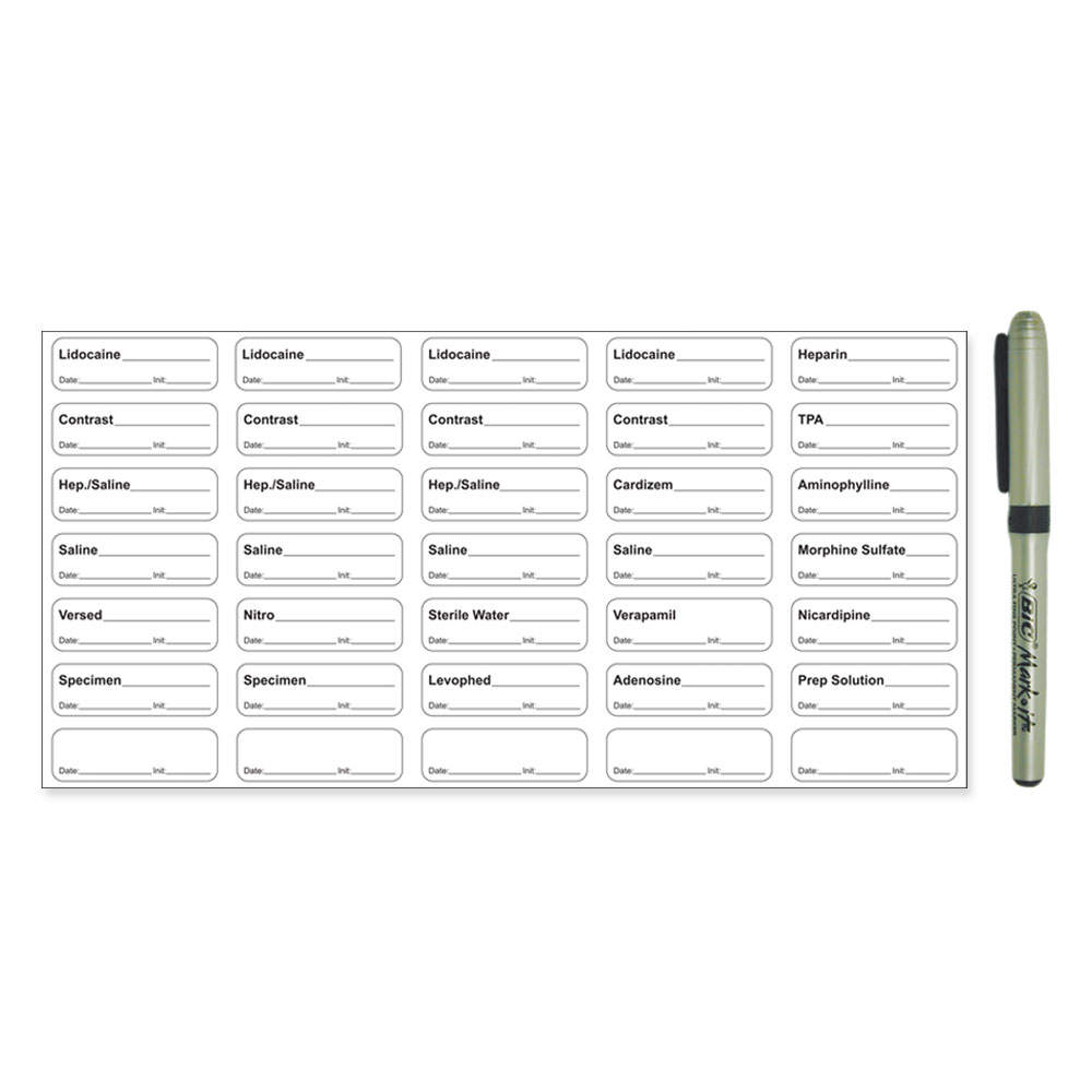 STERILE LABEL WITH PEN SYNTHETIC PERMANENT 5 1 9/10" X 6/10" CLEAR 35 PER SHEET, 100 SHEETS PER BOX