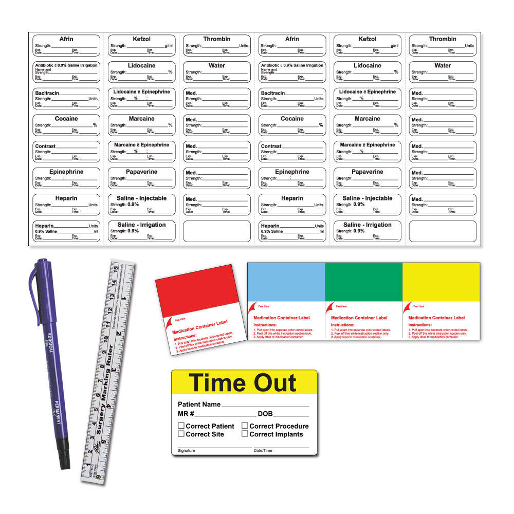 STERILE LABEL KIT INCLUDES DUAL-TIP MARKER, RULER, TIME-OUT LABEL, CUP LABELS PERMANENT 6 1 9/10" X 6/10" WHITE 48 PER SHEET, 100 SHEETS PER BOX