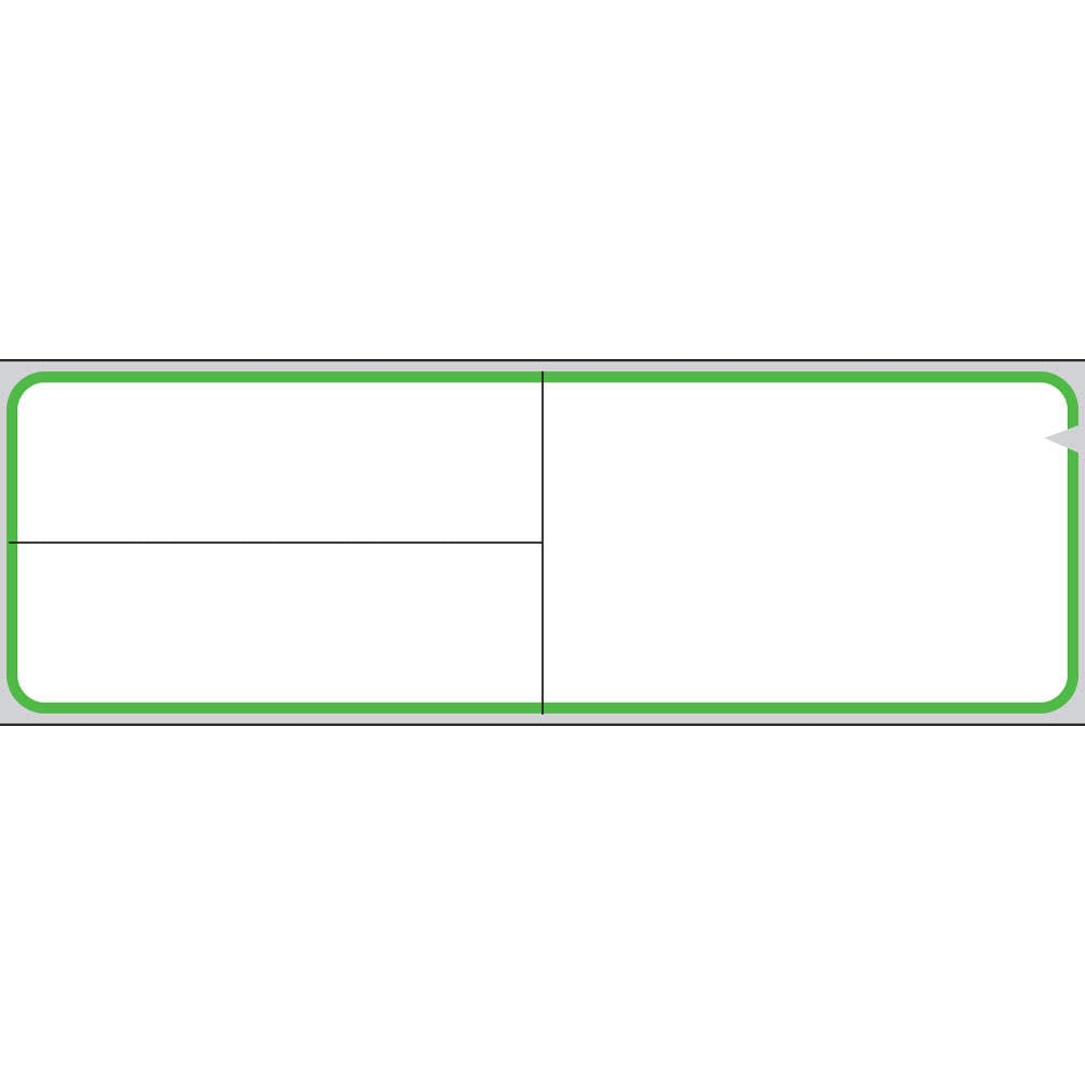 V-NOTCH™ LABEL MEDITECH DIRECT THERMAL PAPER PERMANENT 3" CORE 4" X 1 1/4" WHITE WITH GREEN 3600 PER ROLL, 1 ROLL PER BOX