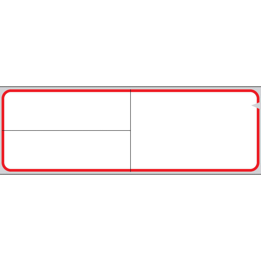 V-NOTCH™ LABEL MEDITECH DIRECT THERMAL PAPER PERMANENT 3" CORE 4" X 1 1/4" WHITE WITH RED 3600 PER ROLL, 1 ROLL PER BOX