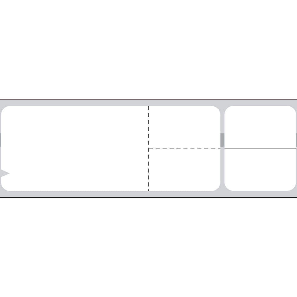 V-NOTCH™ LABEL MISYS/SUNQUEST DIRECT THERMAL PAPER PERMANENT 1 1/2" CORE 4 1/8" X 1 3/16" WHITE 1200 PER ROLL, 8 ROLLS PER BOX