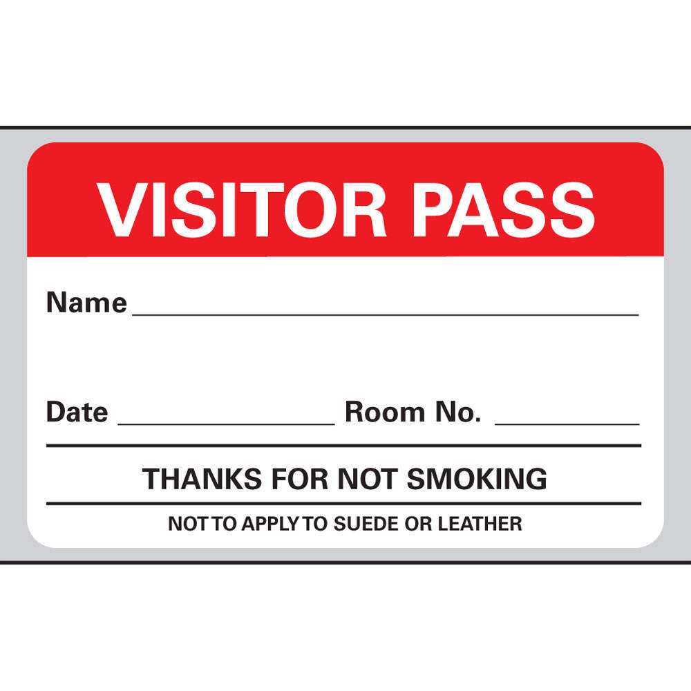 VISITOR PASS LABEL (PAPER, REMOVABLE) VISITOR PASS  2 3/4 " X 1 3/4" WHITE WITH RED - 500 PER ROLL, 2 ROLLS PER BOX