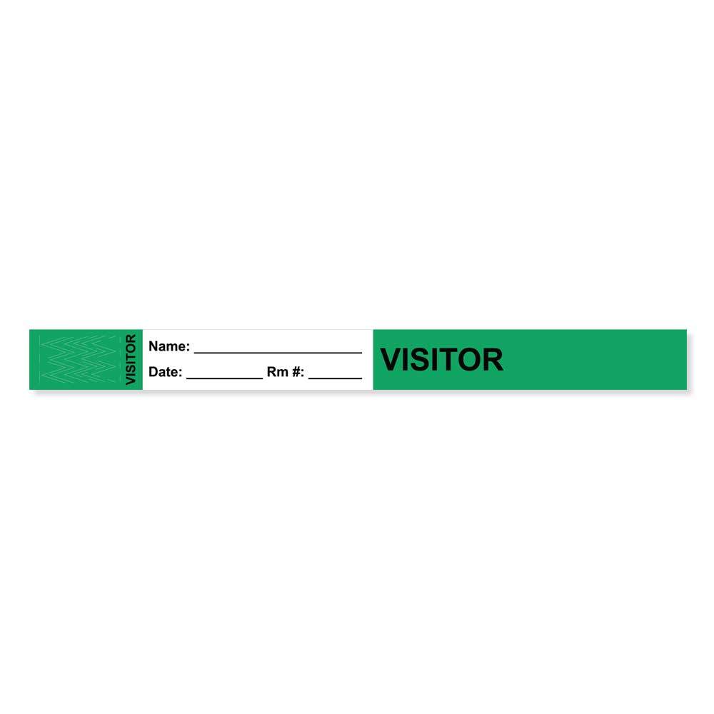 VISITOR PASS WRISTBAND TAMPER-EVIDENT TYVEK® VISITOR ___ NAME: 1"  X 10" ADULT GREEN -  1000 PER CASE