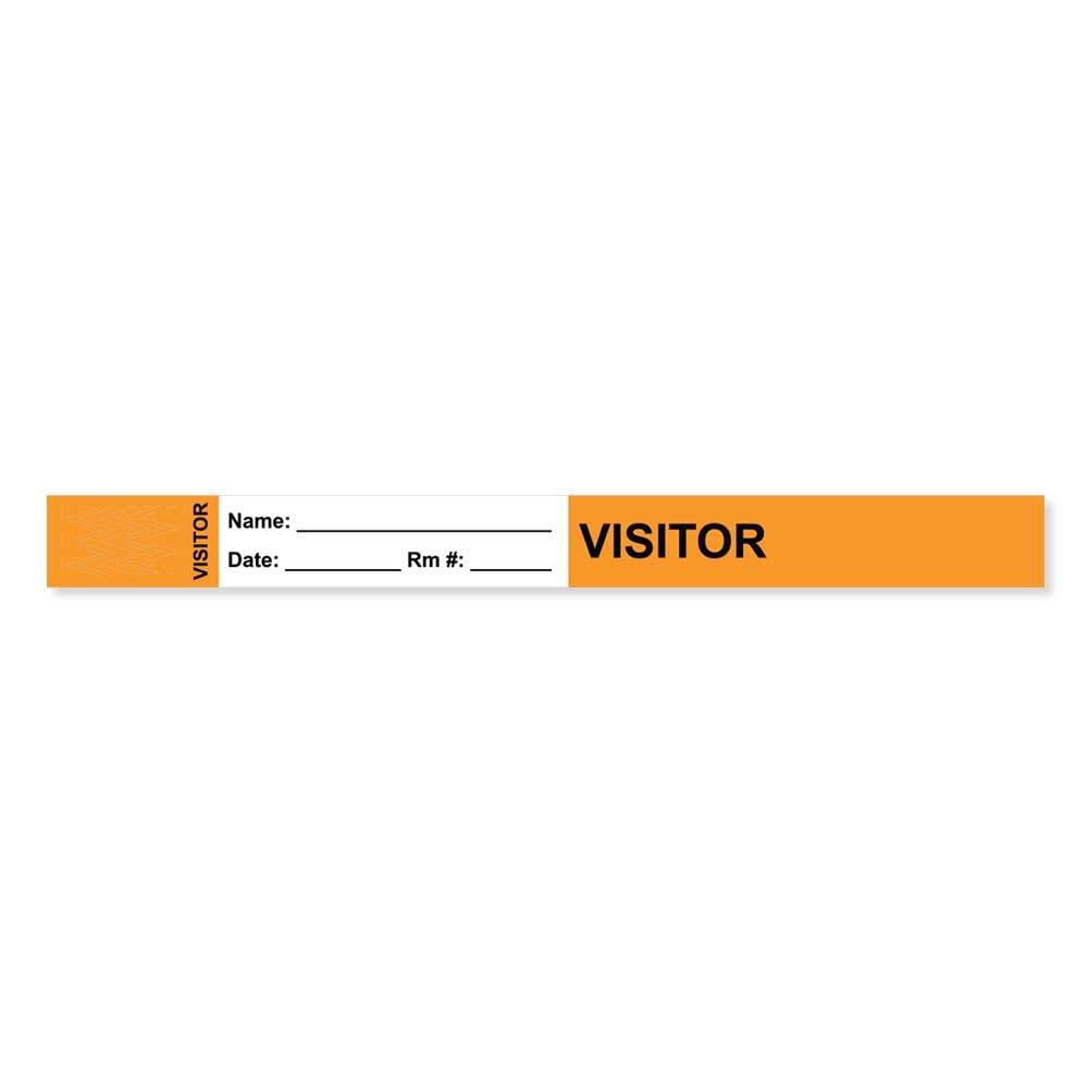 VISITOR PASS WRISTBAND TAMPER-EVIDENT TYVEK® VISITOR ___ NAME: 1"  X 10" ADULT ORANGE -  1000 PER CASE