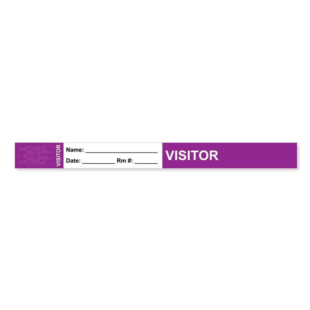 VISITOR PASS WRISTBAND TAMPER-EVIDENT TYVEK® VISITOR ___ NAME: 1"  X 10" ADULT PURPLE -  1000 PER CASE