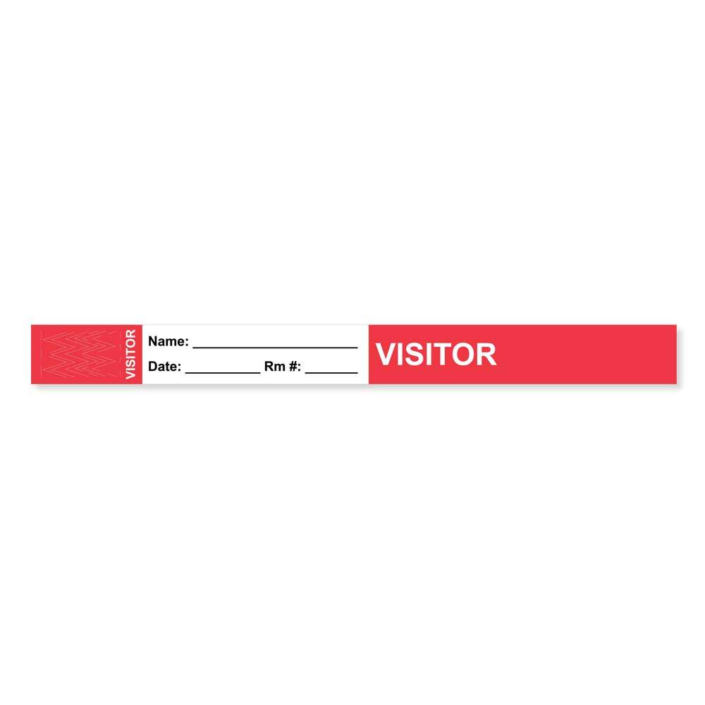 VISITOR PASS WRISTBAND TAMPER-EVIDENT TYVEK® VISITOR ___ NAME: 1"  X 10" ADULT RED -  1000 PER CASE