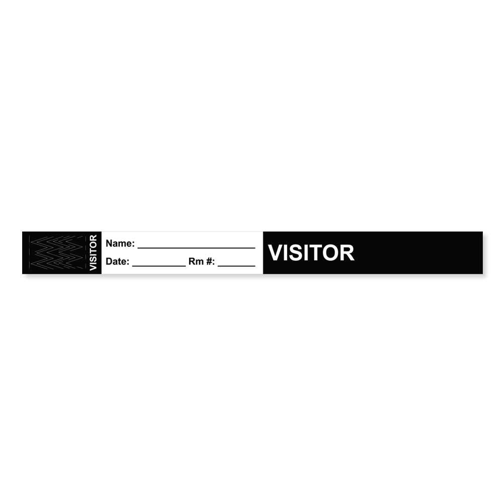 VISITOR PASS WRISTBAND TAMPER-EVIDENT TYVEK® VISITOR ___ NAME: 1"  X 10" ADULT BLACK -  1000 PER CASE