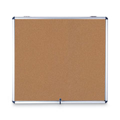 Slim-Line Enclosed Cork Bulletin Board, One Door, 47 x 38, Tan Surface, Aluminum Frame