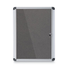 Slim-Line Enclosed Fabric Bulletin Board, One Door, 28 x 38, Gray Surface, Aluminum Frame