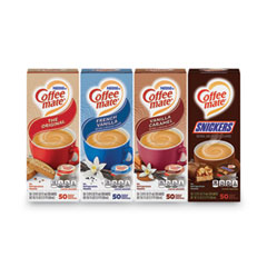 Liquid Coffee Creamer, Original/French Vanilla/Snickers/Vanilla Caramel, 0.38oz MiniCups, 50/PK,4 PK/CT,Ships in 1-3 Bus Days
